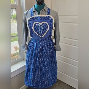 THE TAILOR MAID WHIDBEY ISLAND HANDMADE ROYAL BLUE DITZY FLORAL APRON KITCHEN OS